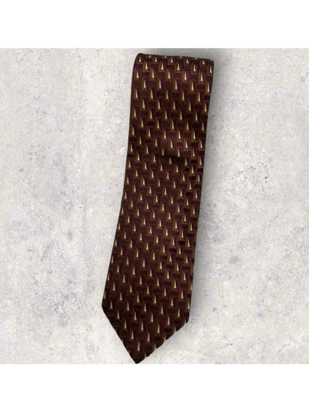 ERMENEGILDO ZEGNA Silk Tie ITALY Brown Burgundy Beige Geometric W:3.6